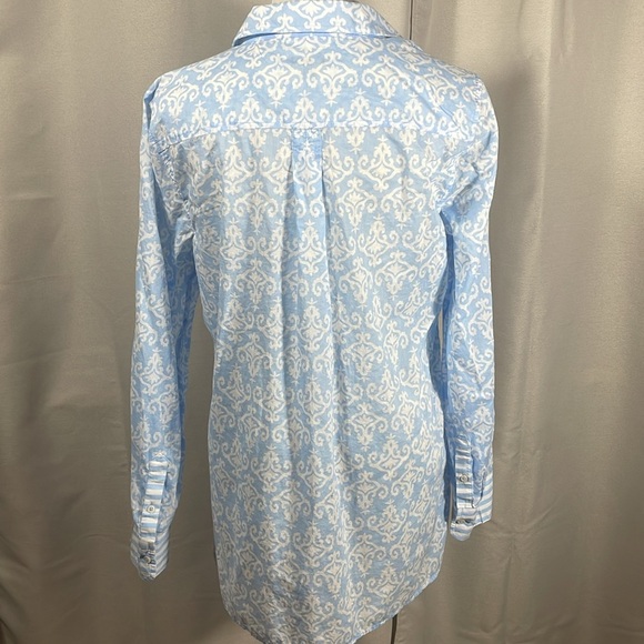 Talbots Blue Long Sleeve Button Down tunic  Shirt with Notched Collar - Picture 5 of 6